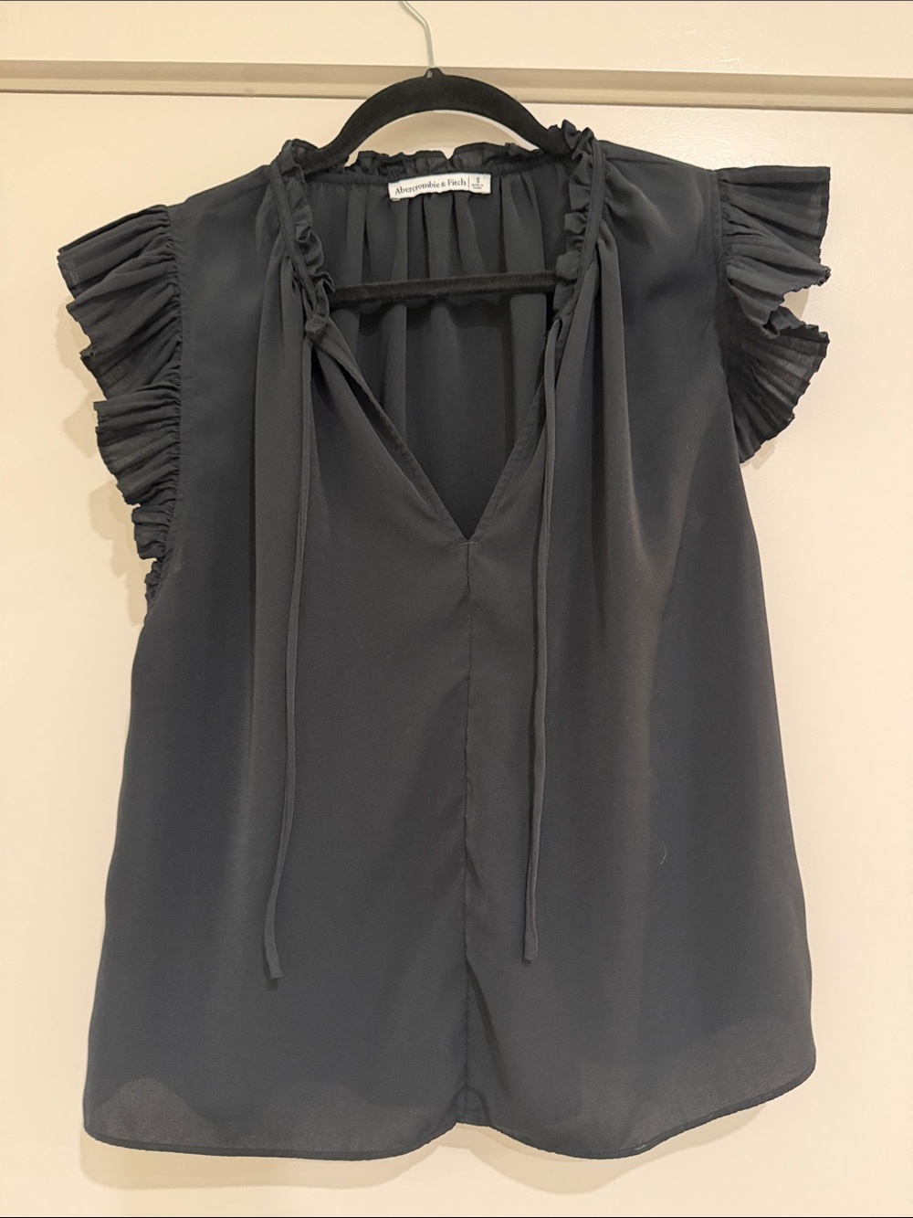 Abercrombie & Fitch black Ruffle-Trim V-Neck Blouse